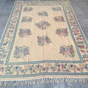Large Rug Area Rug Vintage Rug Handmade Rug French Aubusson Rug Needlepoint Rug Wool Kilim Rug Floral Design Rug Oriental Rug, 271 x 180 cm