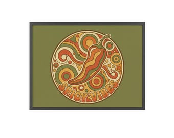 Poster con peperoncino, decorazione murale retrò anni '70 per la cucina, stampa con cornice in legno, arte culinaria vintage, idea regalo per l'arredamento di casa.