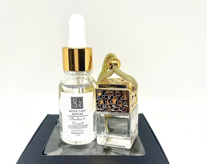 Elegant Car Diffuser plus Diffuser Refill | Refillable Rear View Mirror Air Freshener | Car Perfume with Refill for Car Decor or Car Gift.