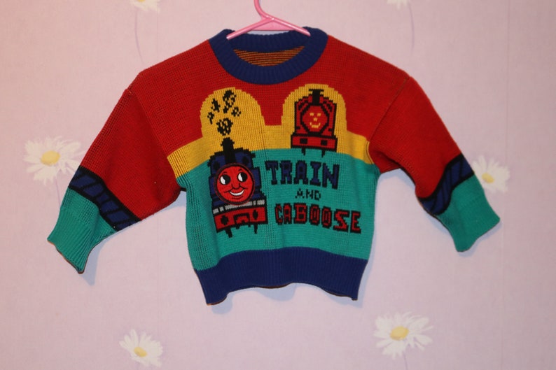 Retro Boys Thomas The Train Picture Knit Pullover Sweater