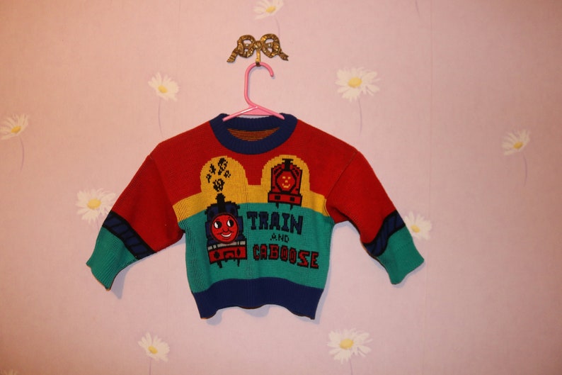 Retro Boys Thomas The Train Picture Knit Pullover Sweater