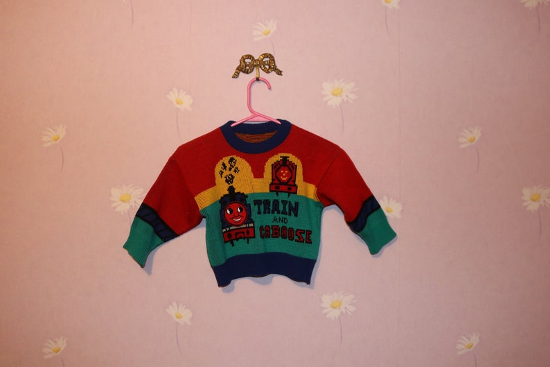 Retro Boys Thomas The Train Picture Knit Pullover Sweater