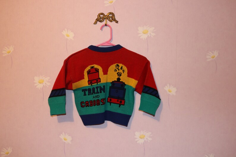 Retro Boys Thomas The Train Picture Knit Pullover Sweater