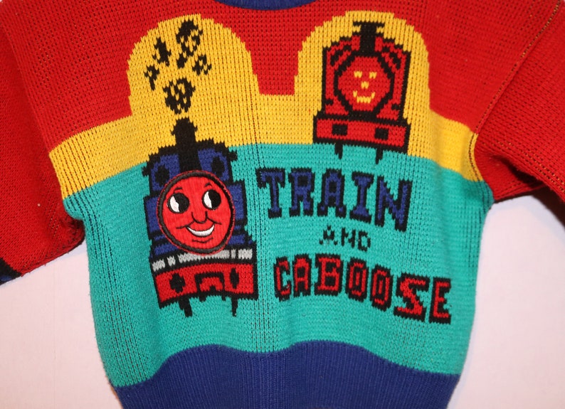 Retro Boys Thomas The Train Picture Knit Pullover Sweater