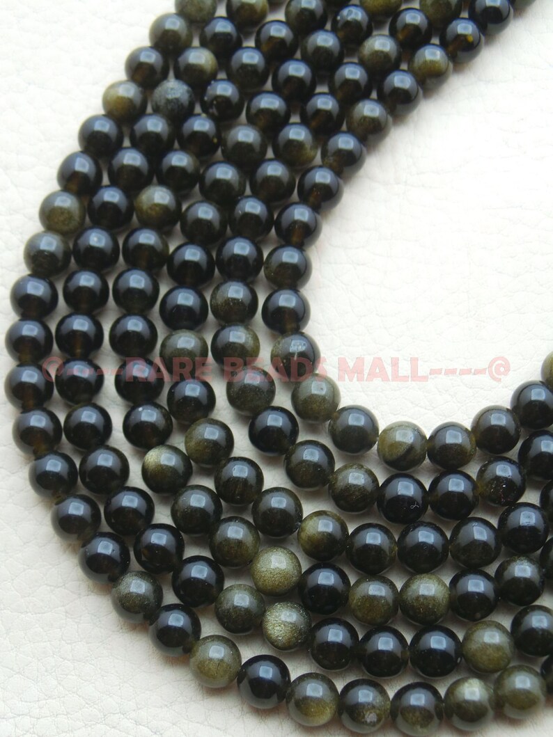 Golden Obsidian RoundsNatural Golden Obsidian Smooth Round Ball BeadsGolden Obsidian Gemstone Rondelle Beads6 MM13 InchesSI-UDI01