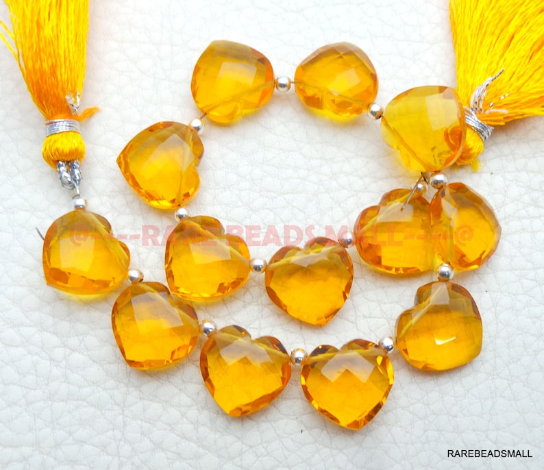 Citrine Quartz Heart BeadsCitrine Quartz Faceted Heart BriolettesCitrine Quartz Gemstone BriolettesQuartz Beads4 Matched PairsGMS-CT1