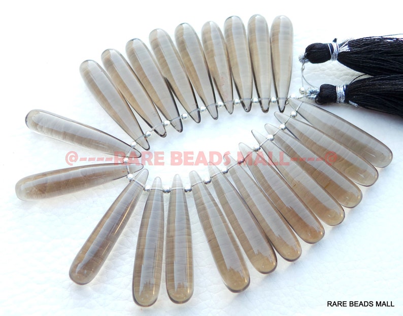 Smoky Quartz Drop BeadsSmoky Quartz Smooth Elongated Teardrop Shape BriolettesSmoky Quartz Gemstone Briolettes2 Matched PairsGMS-SM1
