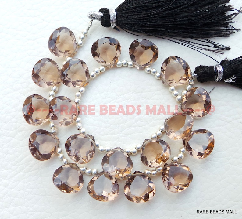 Smoky Quartz Heart BeadsSmoky Quartz Faceted Cut Heart Shape BriolettesSmoky Quartz Gemstone Briolettes4 Matched PairsGMS-SM1