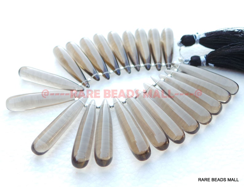 Smoky Quartz Drop BeadsSmoky Quartz Smooth Elongated Teardrop Shape BriolettesSmoky Quartz Gemstone Briolettes2 Matched PairsGMS-SM1