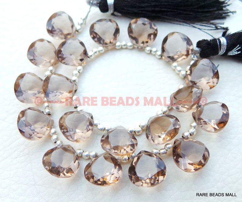 Smoky Quartz Heart BeadsSmoky Quartz Faceted Cut Heart Shape BriolettesSmoky Quartz Gemstone Briolettes4 Matched PairsGMS-SM1