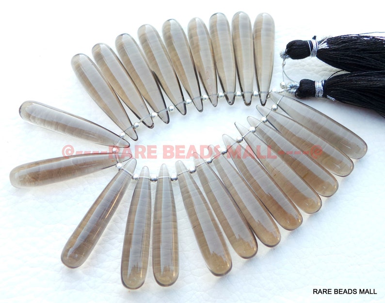 Smoky Quartz Drop BeadsSmoky Quartz Smooth Elongated Teardrop Shape BriolettesSmoky Quartz Gemstone Briolettes2 Matched PairsGMS-SM1