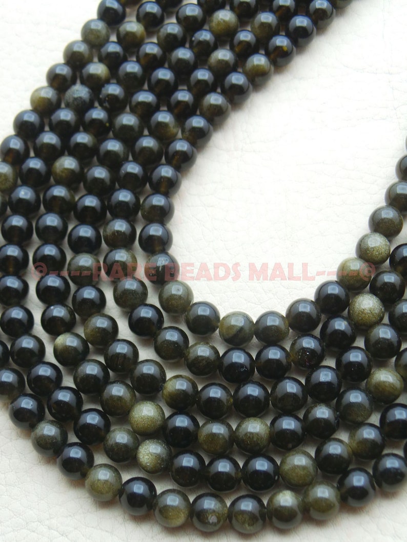 Golden Obsidian RoundsNatural Golden Obsidian Smooth Round Ball BeadsGolden Obsidian Gemstone Rondelle Beads6 MM13 InchesSI-UDI01