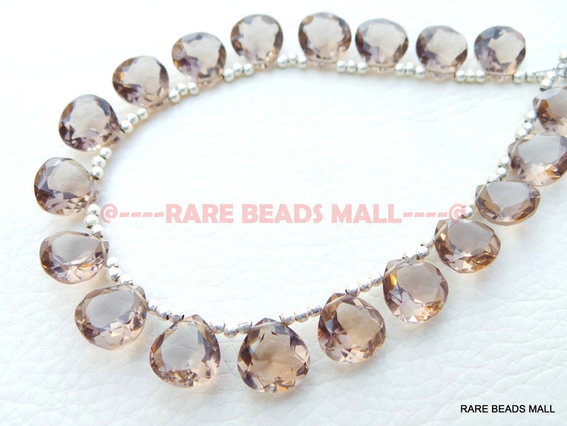 Smoky Quartz Heart BeadsSmoky Quartz Faceted Cut Heart Shape BriolettesSmoky Quartz Gemstone Briolettes4 Matched PairsGMS-SM1