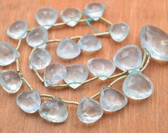 Aquamarine Heart Beads/Natural Aquamarine Faceted Heart Briolettes/Aquamarine Gemstone Briolettes/Aquamarine Beads/6-12 MM/9 Inches/SI-1342
