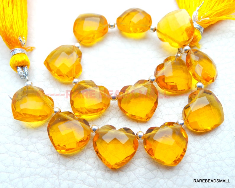 Citrine Quartz Heart BeadsCitrine Quartz Faceted Heart BriolettesCitrine Quartz Gemstone BriolettesQuartz Beads4 Matched PairsGMS-CT1
