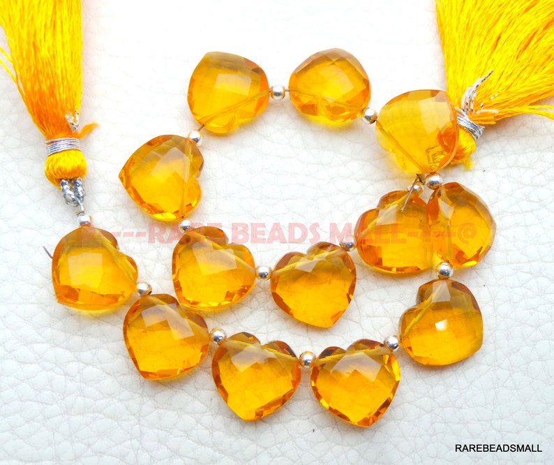 Citrine Quartz Heart BeadsCitrine Quartz Faceted Heart BriolettesCitrine Quartz Gemstone BriolettesQuartz Beads4 Matched PairsGMS-CT1