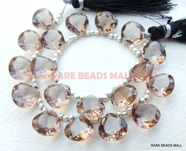 Smoky Quartz Heart BeadsSmoky Quartz Faceted Cut Heart Shape BriolettesSmoky Quartz Gemstone Briolettes4 Matched PairsGMS-SM1