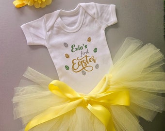 My first Easter baby vest plus optional tutu and hairband. Gift. Keepsake. Easter outfit.