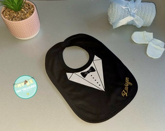 Personalised bow tie tuxedo suit bib. A great accessory and keepsake for a wedding favour / christening / birthday or any occasion