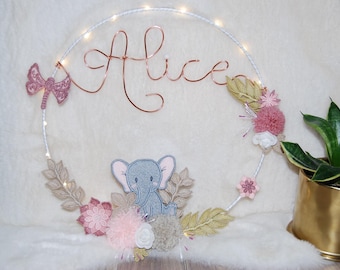 Crown night light name, baby room decoration, flower crown, birth and baptism gift, wall decoration, wire name