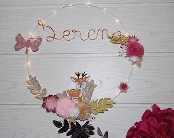 Personalized baby room wall decoration flower crown first name handmade birth gift girl boy child mom baby shower
