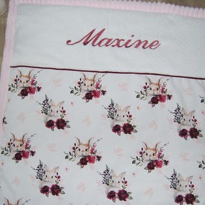 Baby blanket animals rabbits, personalized baby blanket, embroidered baby blanket, personalized birth gift, baby blanket