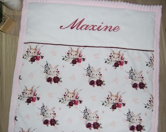 Baby blanket animals rabbits, personalized baby blanket, embroidered baby blanket, personalized birth gift, baby blanket