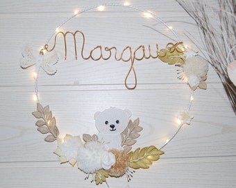 Personalized baby room wall decoration, flower wreath, name, handmade birth gift for girl, boy, child, mom, baby shower