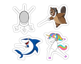 Fencer Stickers Set - Beaver, Unicorn, Shark and Fencing Mask with Crossed Swords