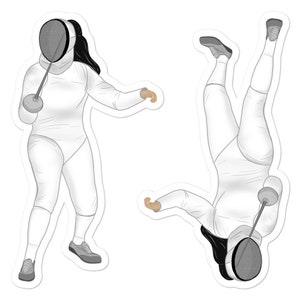 Double Sticker Epee Fencer Cartoon Drawing from a Fencing Competition: Patience. Decorate laptop, suitcase or bumper. En Garde!
