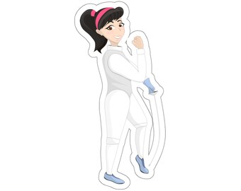 Foil fencer girl sticker - Perfect fencing cartoon decoration for fencing girls and women laptop or notepad