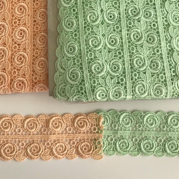 Orange Peach Green Mint Venice Trim Lace 1.5inch 4.5 yards