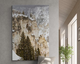 The Grand Canyon of Yellowstone National Park, rocky cliffs, winter nature scene, snowy mountain, Home/Office Decor, canvas, metal, acrylic