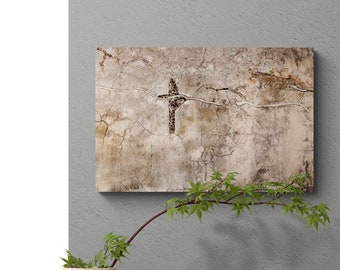 La Recoleta Cemetery Wall Photograph ~ Buenos Aires, Argentina, Rustic Cross on Cement Wall, canvas/metal print, weathered cemetery detail