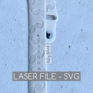 DIGITAL DOWNLOAD Hand-drawn Mustache Watchband File, svg, Watch Band Design, Laser Engrave, Funny