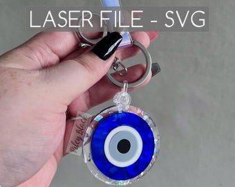 DIGITAL DOWNLOAD Layered Evil Eye Symbol Keychain svg, Digital Cut File, Spiritual Keychain, Evil Eye Charm, Lucky Eye, Scrap Buster