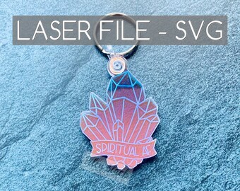 DIGITAL DOWNLOAD Hand-drawn Crystal Cluster "Spiritual AF" Keychain svg, Digital Cut File, Metaphysical, Geometric, Spiritual, Gemstone