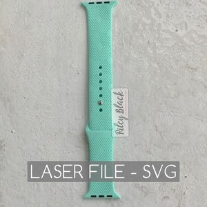 May include: A turquoise blue Apple Watch band with a geometric pattern. The band is made of silicone and has a silver buckle. LASER FILE - SVG