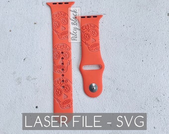 DIGITAL DOWNLOAD Hand-drawn Sugar Skull Watchband svg, Watch Band Design, Laser Engraved, Halloween, Day of the Dead