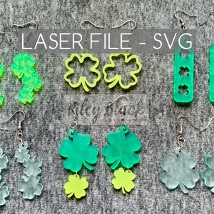 DIGITAL DOWNLOAD Hand-drawn Shamrock Earrings Bundle svg, Digital Cut File, St Patrick's Day, Four Leaf Clover
