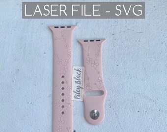 DIGITAL DOWNLOAD Hand-drawn Cherry Blossom Watchband File, svg, Watch Band Design, Laser Engraved/Score, Unique, Flowers