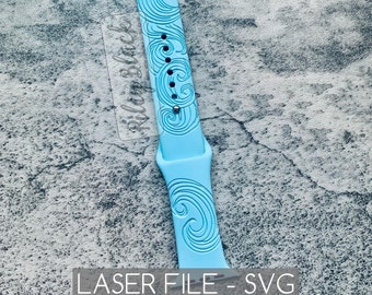 DIGITAL DOWNLOAD Hand-Drawn Whimsical Waves Watchband File, svg, Watch Band Design, Laser Engraved, Zendoodle, Water, Unique, Crashing waves
