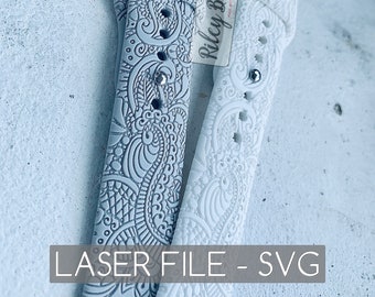DIGITAL DOWNLOAD Hand-drawn Henna Zendoodle Watchband File, svg, Laser Engraved, Watch Band Design, Zen doodle