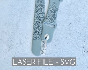 DIGITAL DOWNLOAD Hand-drawn Flower Paisley Watchband File, svg, watch Band Design, Laser Engraved, Zendoodle, Unique