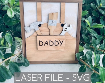 DIGITAL DOWNLOAD Father's Day Frame svg, Digital Design, Glowforge File, Fathers Day Sign, Daddy Frame, Father's Day Gift, Tools, Apron