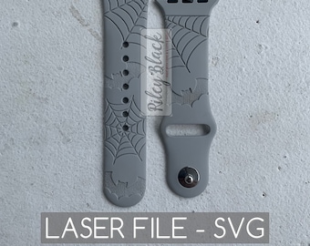 DIGITAL DOWNLOAD Hand-drawn Bats and Spiderwebs engraved Watchband File, svg, Watch Band Design, Laser Engrave, Halloween