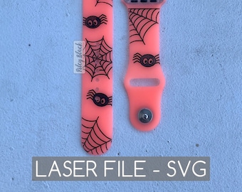 DIGITAL DOWNLOAD Hand-drawn Spider and Spiderwebs engraved Watchband File, svg, Watch Band Design, Laser Engrave, Halloween