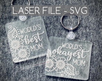 DIGITAL DOWNLOAD Mother's Day Keychain svg bundles, Digital Cut File, World's Best Mom, World's Okayest Mom, Henna, Flowers, Gifts