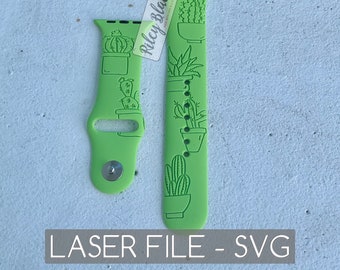 DOWNLOAD DIGITALE File della banda di orologi Cacti disegnato a mano, svg, design della banda dell'orologio, inciso al laser, cactus, succulento, unico