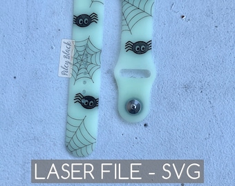 DIGITAL DOWNLOAD Hand-drawn Spider and Spiderwebs Watchband File, svg, Watch Band Design, Laser Engraved/scored, Halloween